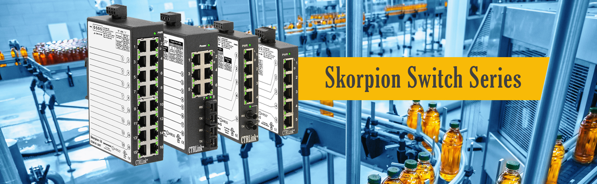 factory floor with four eisk switches superimposed