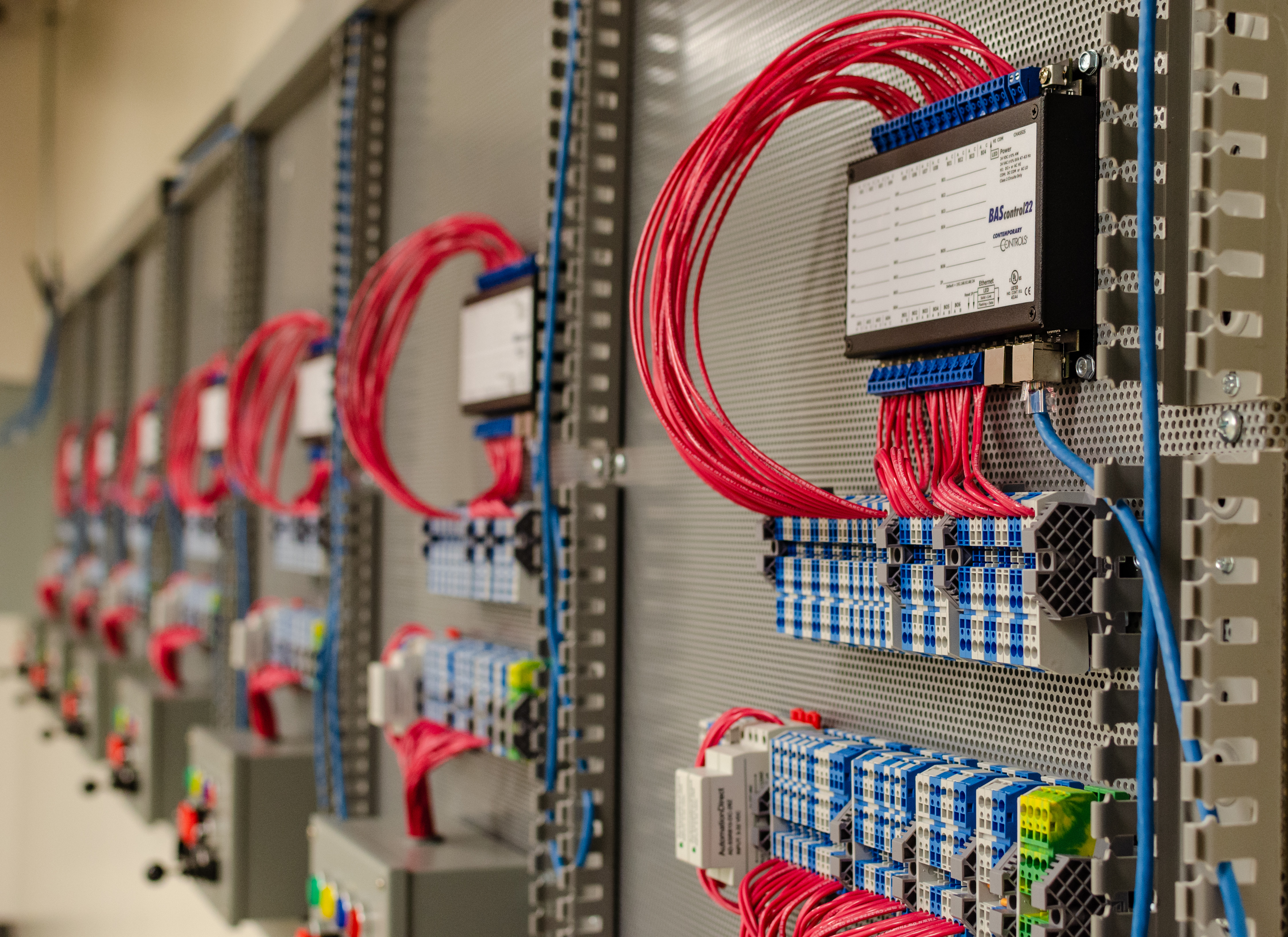 wall of bascontrollers wired for training session